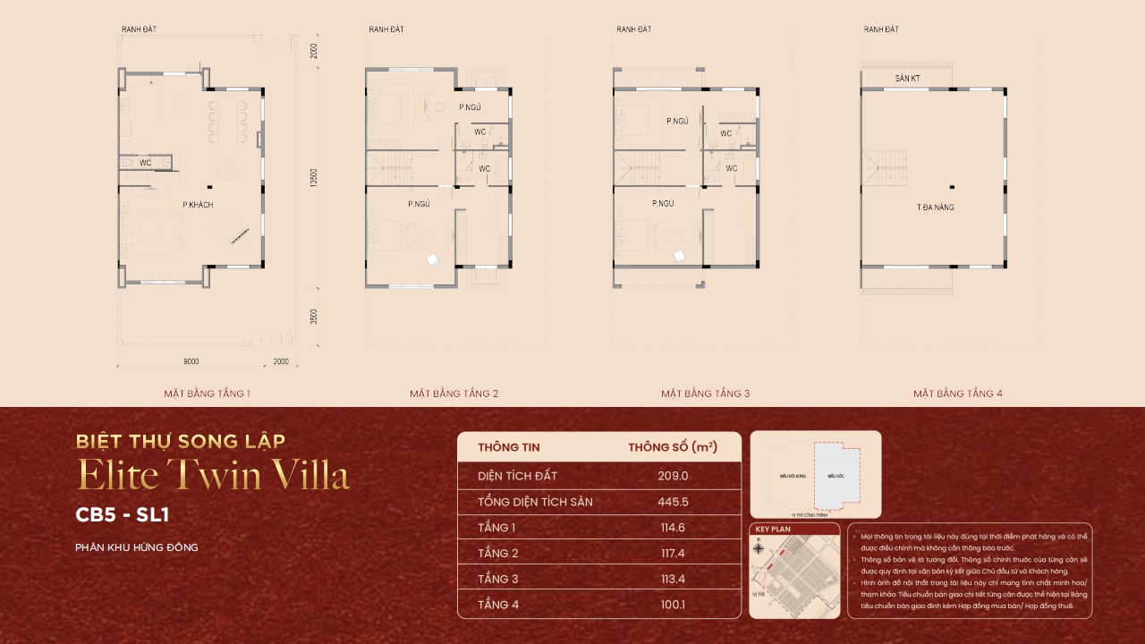 Biệt Thự Song Lập Vinhomes Đan Phượng Wonder City 4 Mặt cắt thiết kế biệt thự song lập Vinhomes Đan Phượng